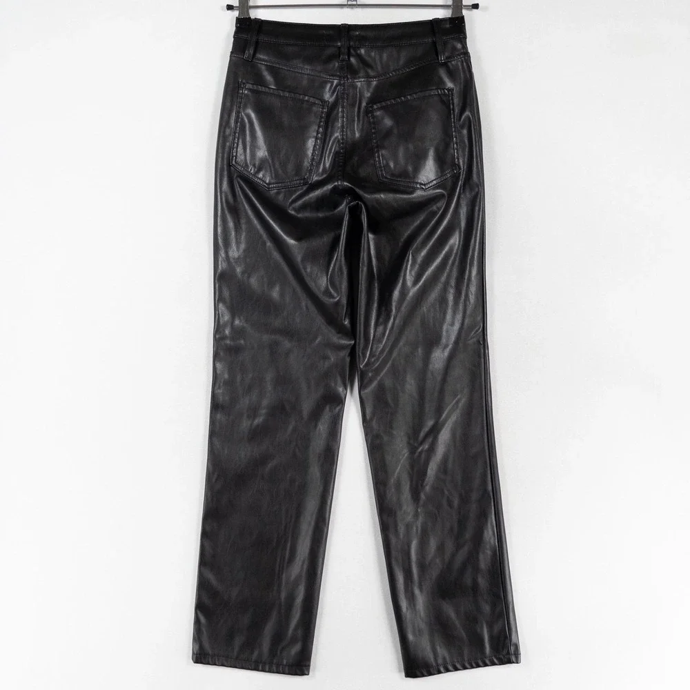 Dollhouse Pants 5/6 Black Faux Leather Straight Leg Y2K Grunge Streetwear Club